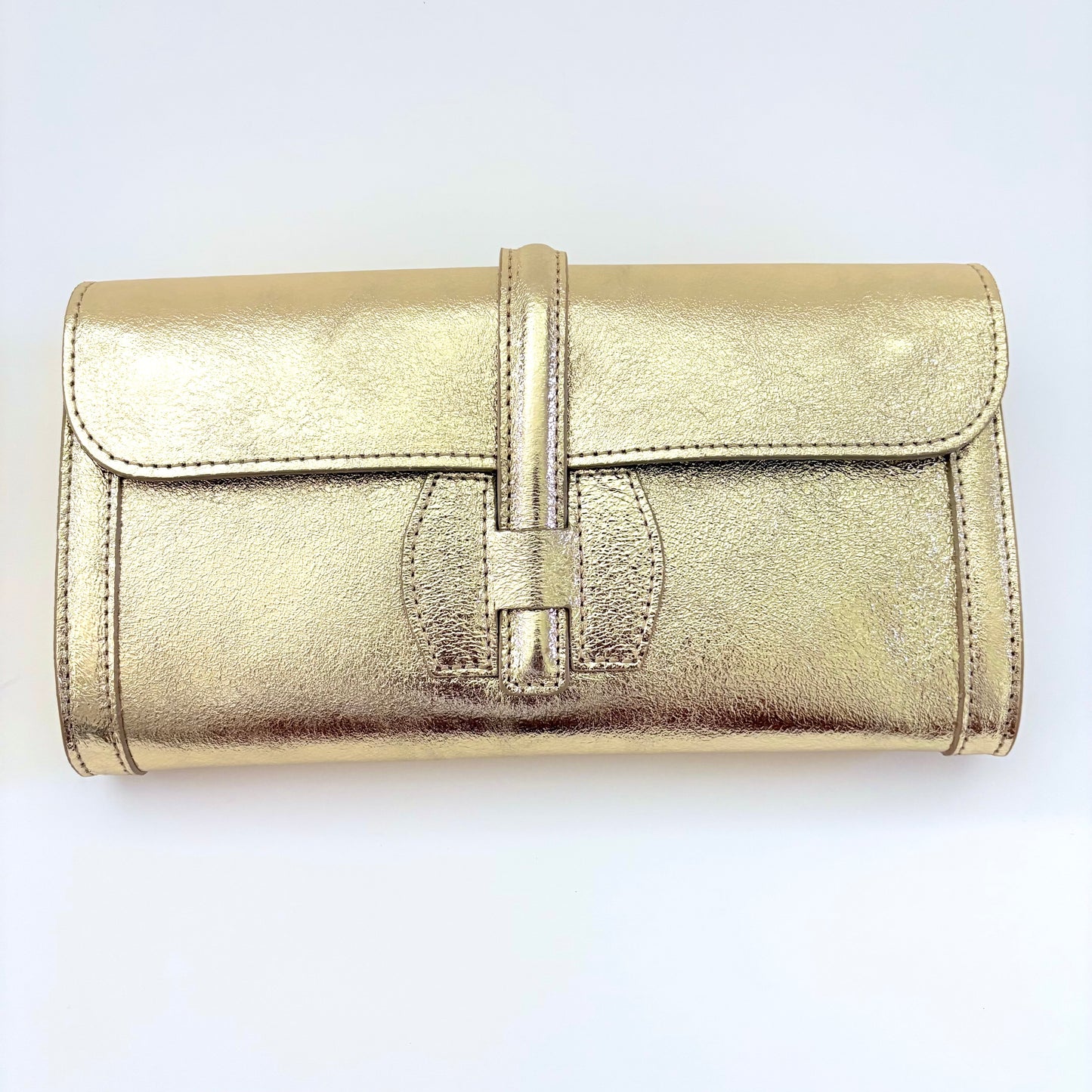 Metallic Gold Monet Leather Clutch