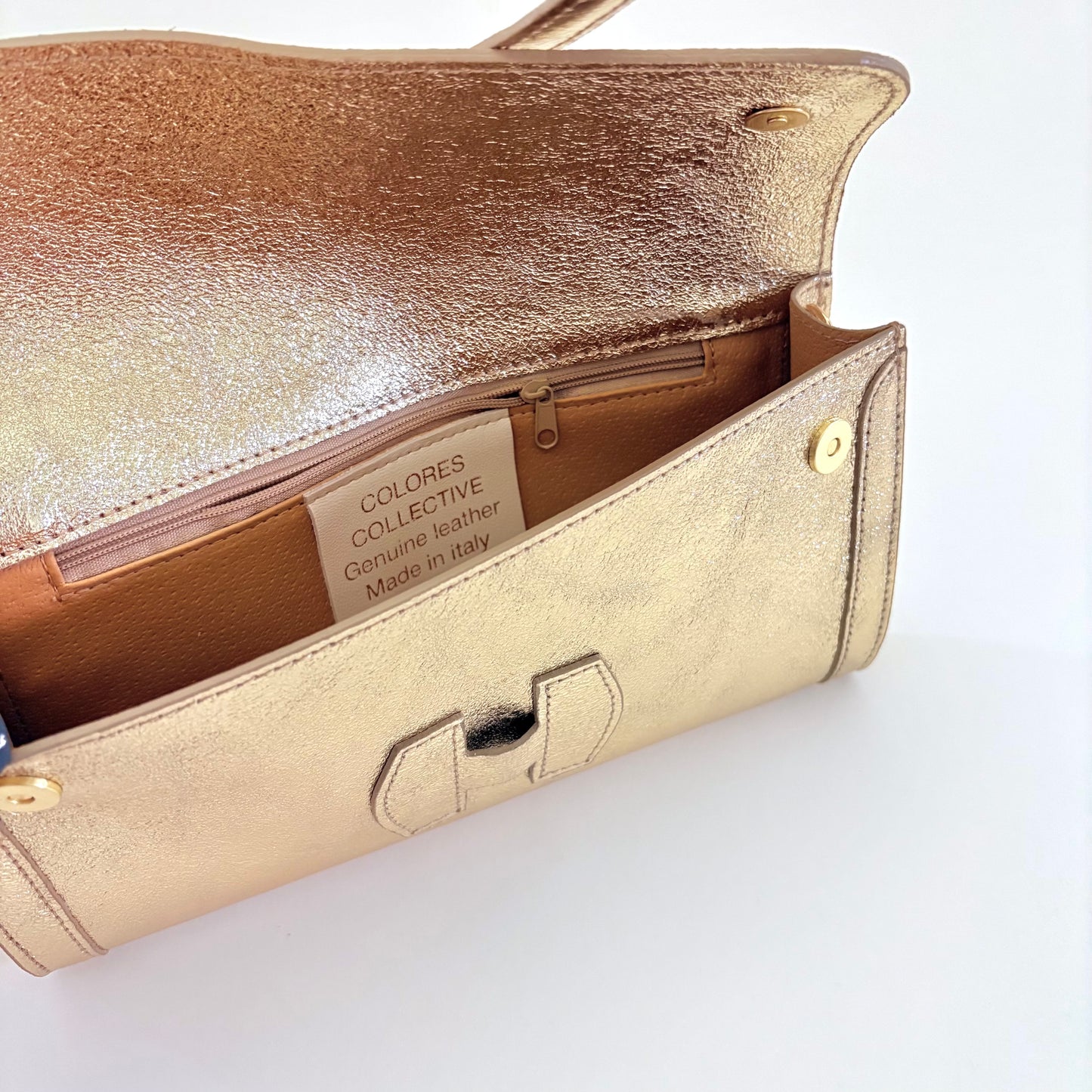 Metallic Gold Monet Leather Clutch