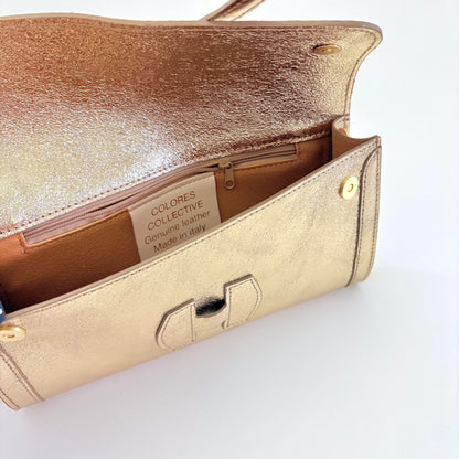 Metallic Gold Monet Leather Clutch