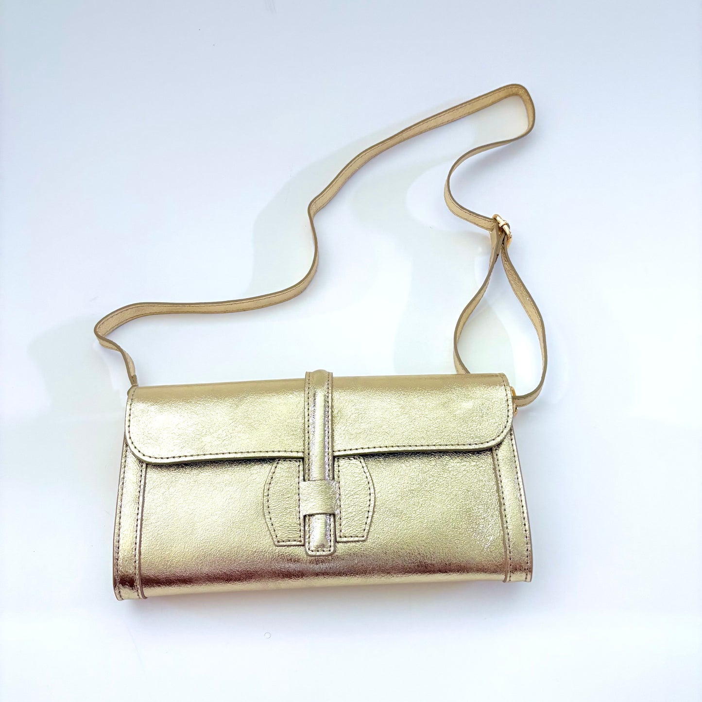 Metallic Gold Monet Leather Clutch