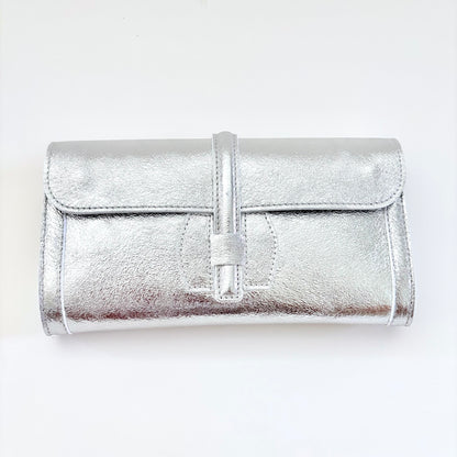 Metallic Silver Monet Leather Clutch