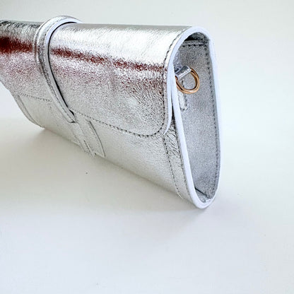 Metallic Silver Monet Leather Clutch