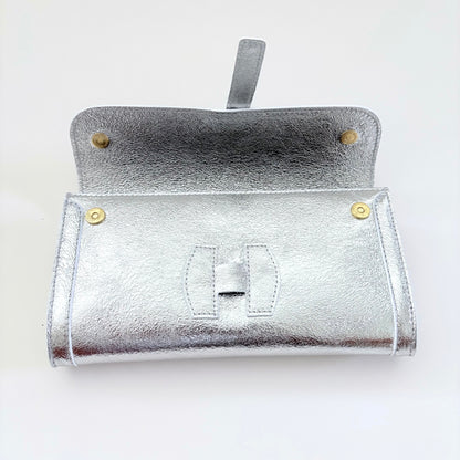 Metallic Silver Monet Leather Clutch