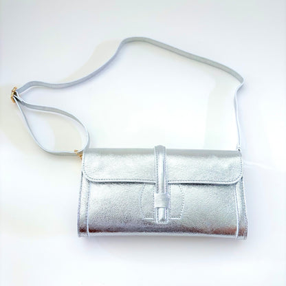 Metallic Silver Monet Leather Clutch