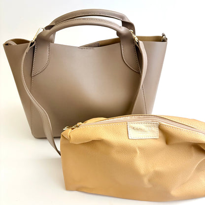 Dark Beige Lugano All Leather Tote