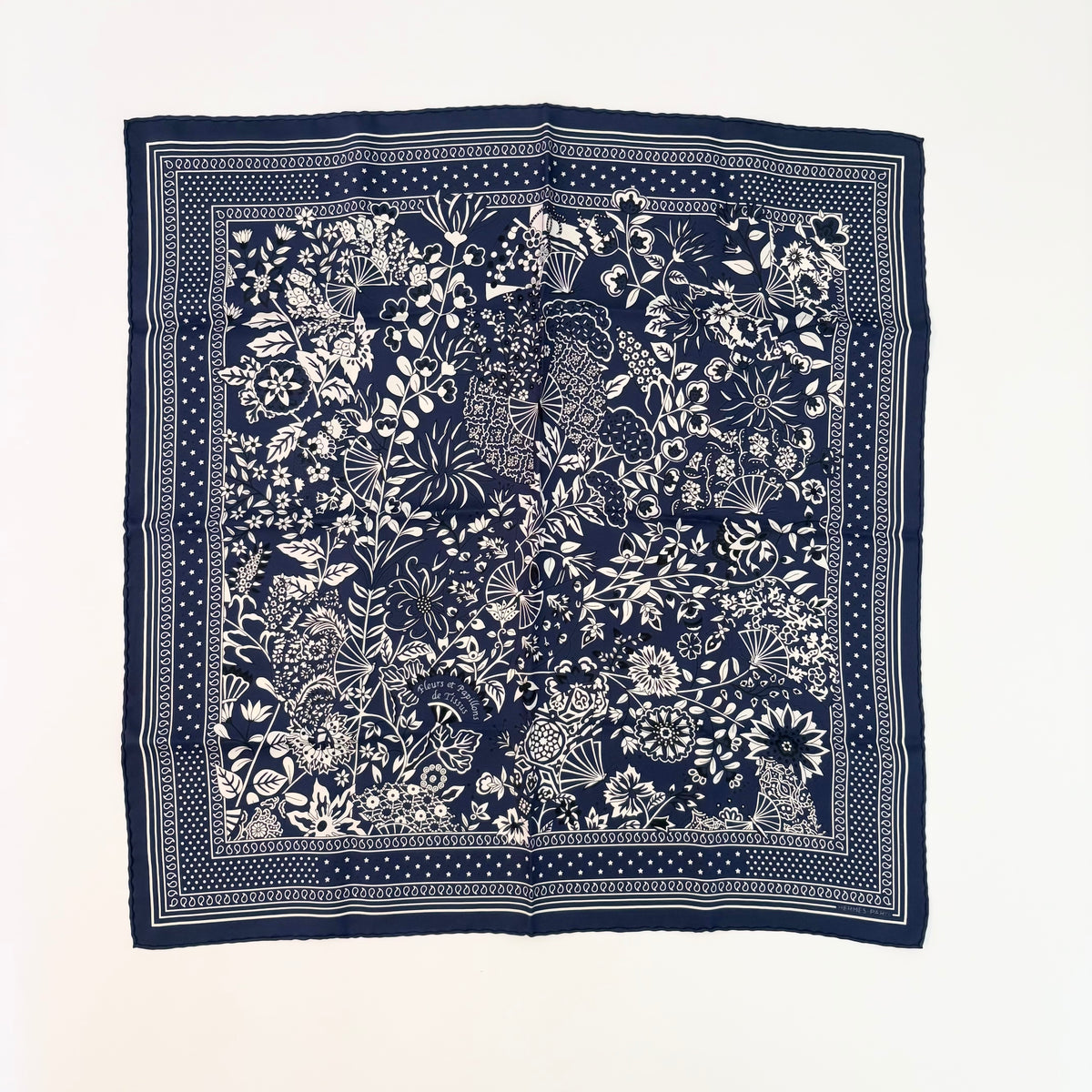 "Fleurs et Papillons de Tissus" 55 Bandana Hermes Scarf