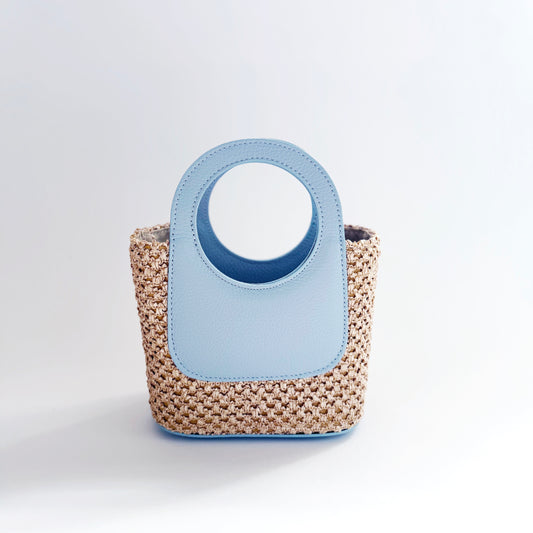 Powder Blue Raffia Circle Mini Tote