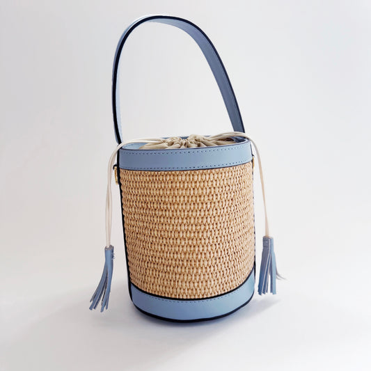 Light Blue Raffia Bucket Bag