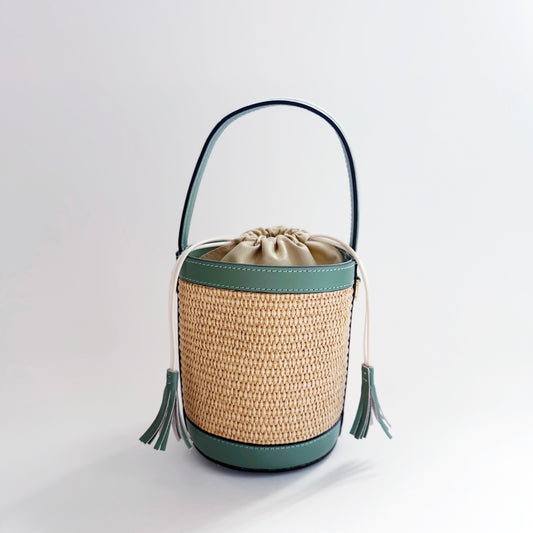 Sage Green Raffia Bucket Bag