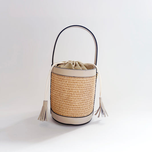 Cream Raffia Bucket Bag