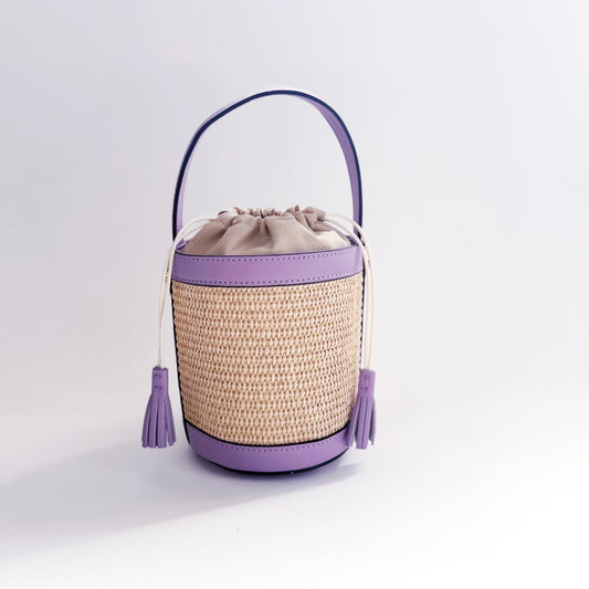 Lavender Raffia Bucket Bag