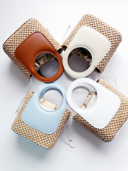 Brown Raffia Circle Mini Tote