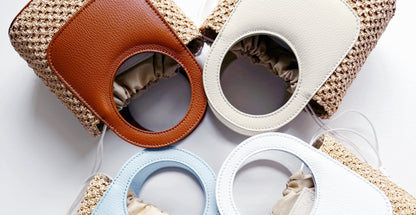 Cream Raffia Circle Mini Tote