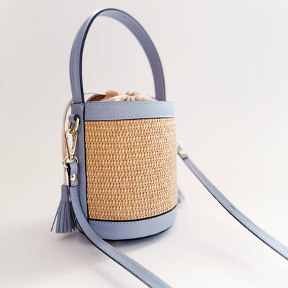 Light Blue Raffia Bucket Bag