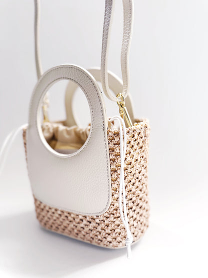 Powder Blue Raffia Circle Mini Tote