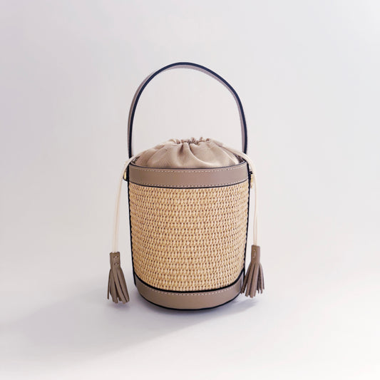 Stone Beige Raffia Bucket Bag