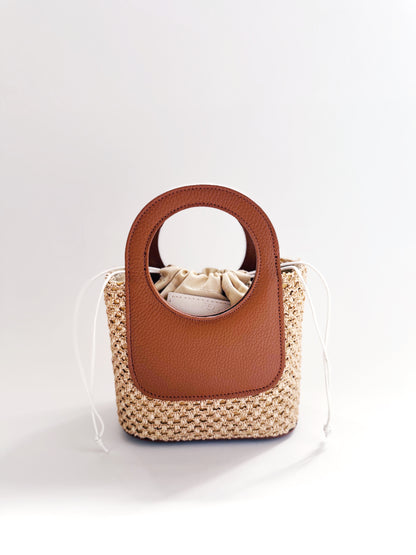 Brown Raffia Circle Mini Tote