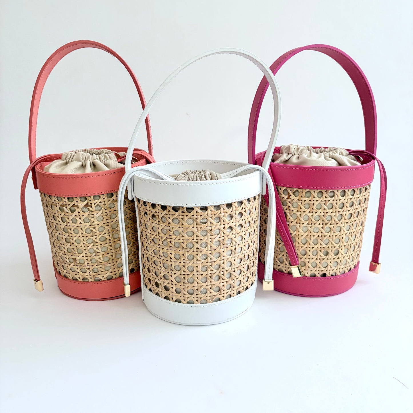 Hot Pink Cane Wicker Bucket Bag