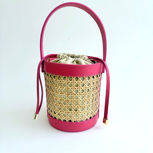 Hot Pink Cane Wicker Bucket Bag
