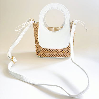 White Raffia Circle Mini Tote