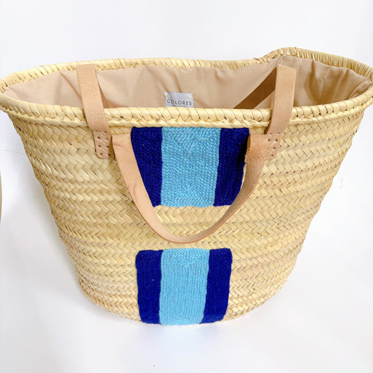 Blue Striped Double Strap Monogram Tote