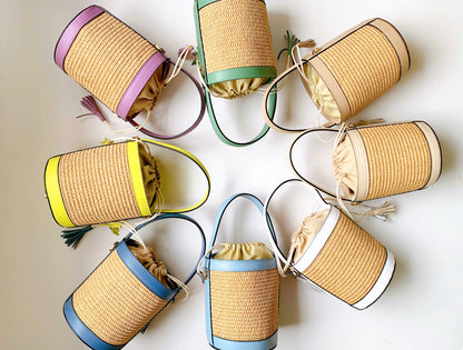 Sage Green Raffia Bucket Bag