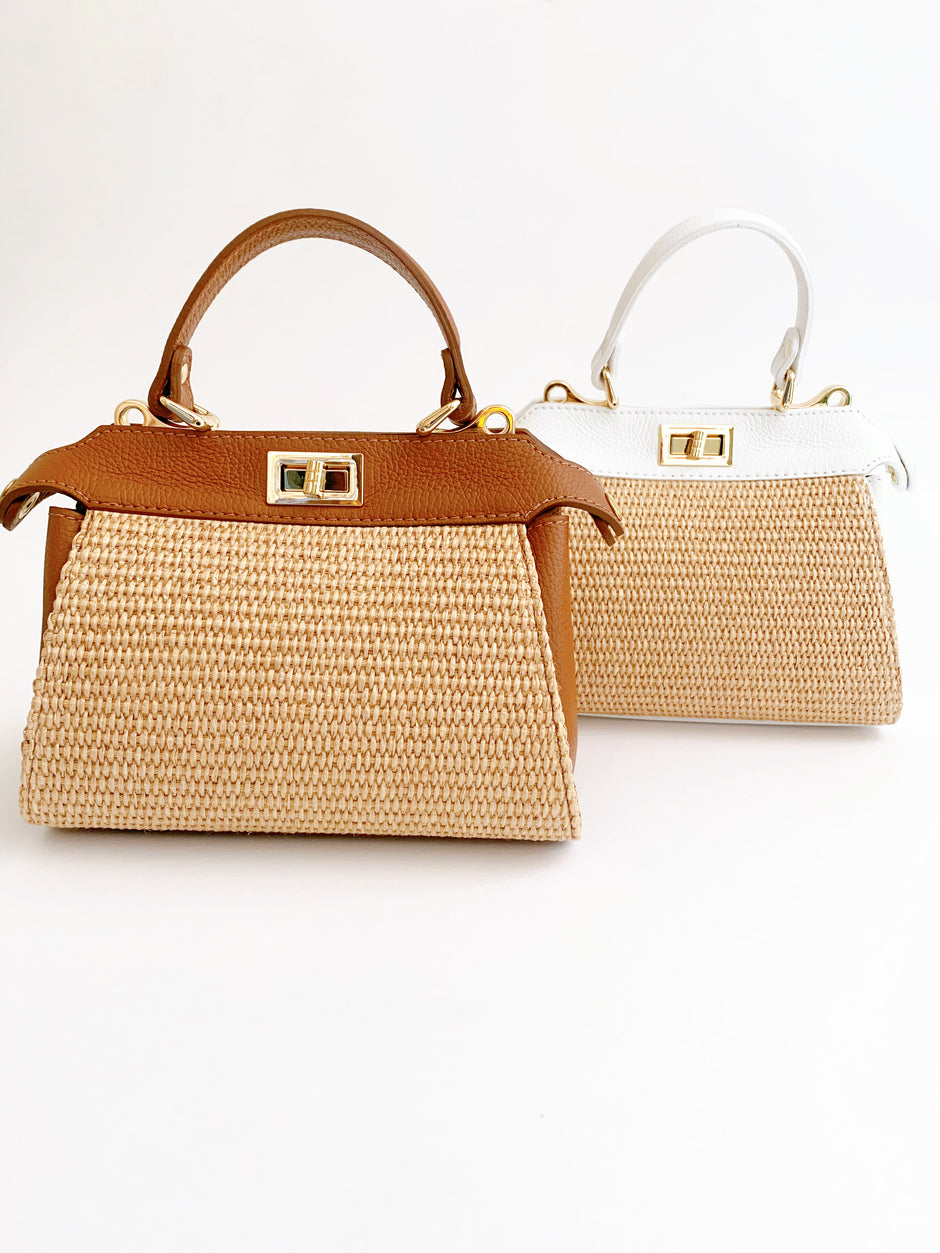 Bicolor Raffia Backet Bag