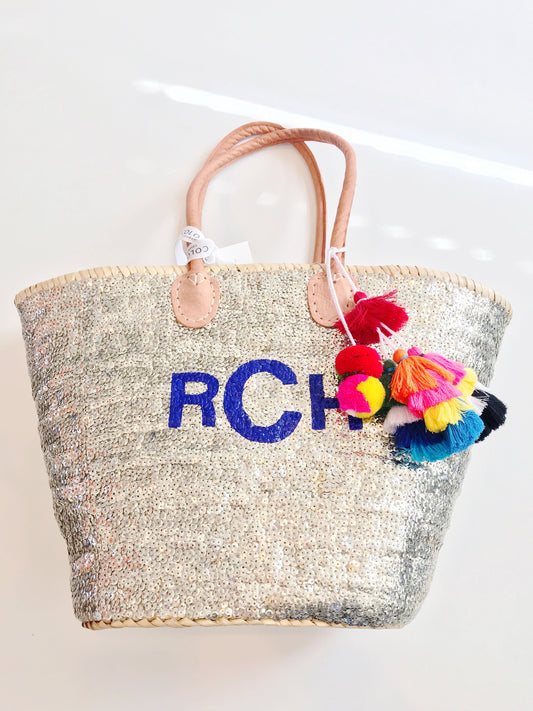 Silver All Over Sequin Tote + Monogram