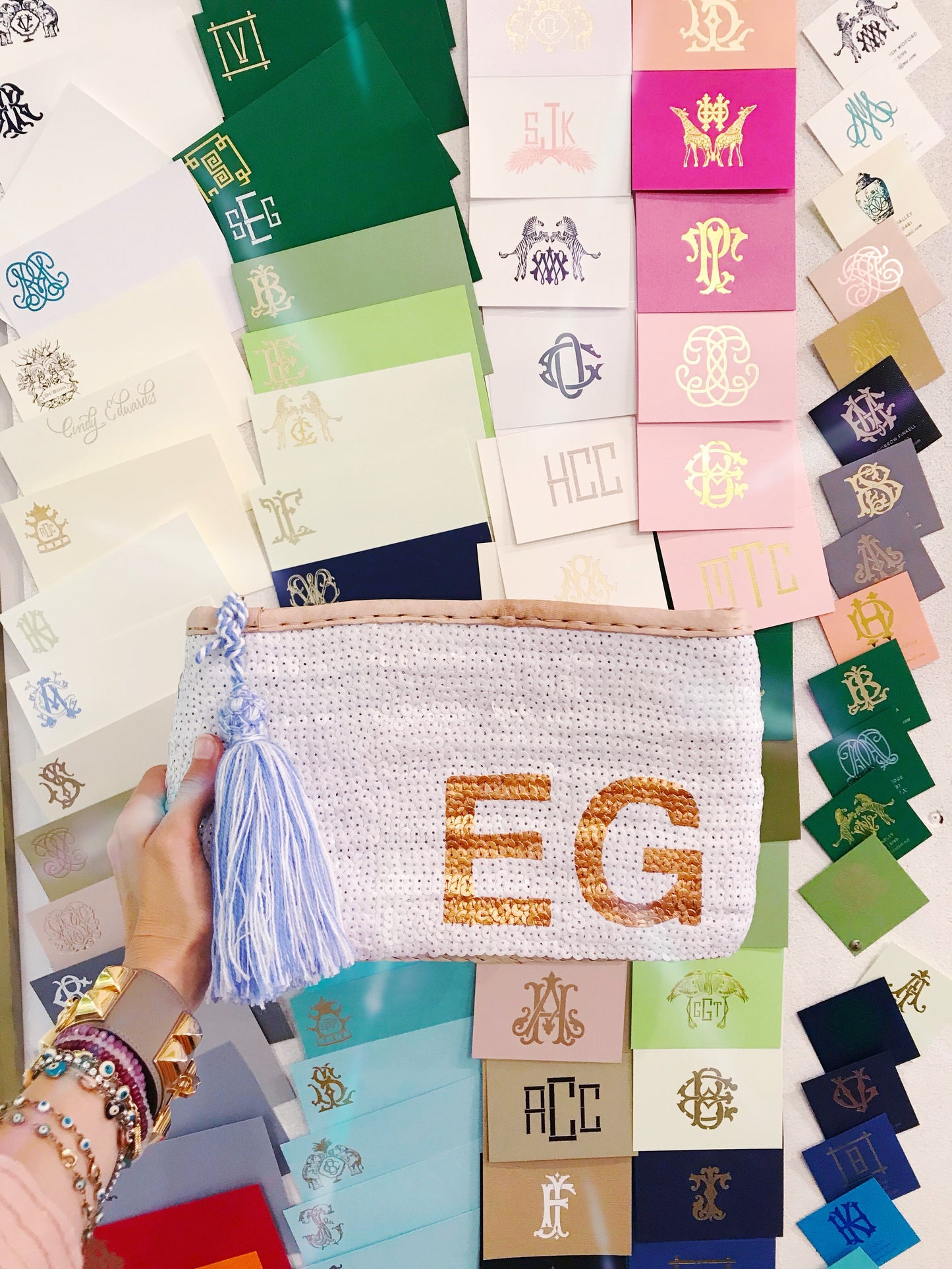 Sequin Straw Clutch + Monogram