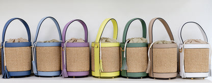 Sage Green Raffia Bucket Bag