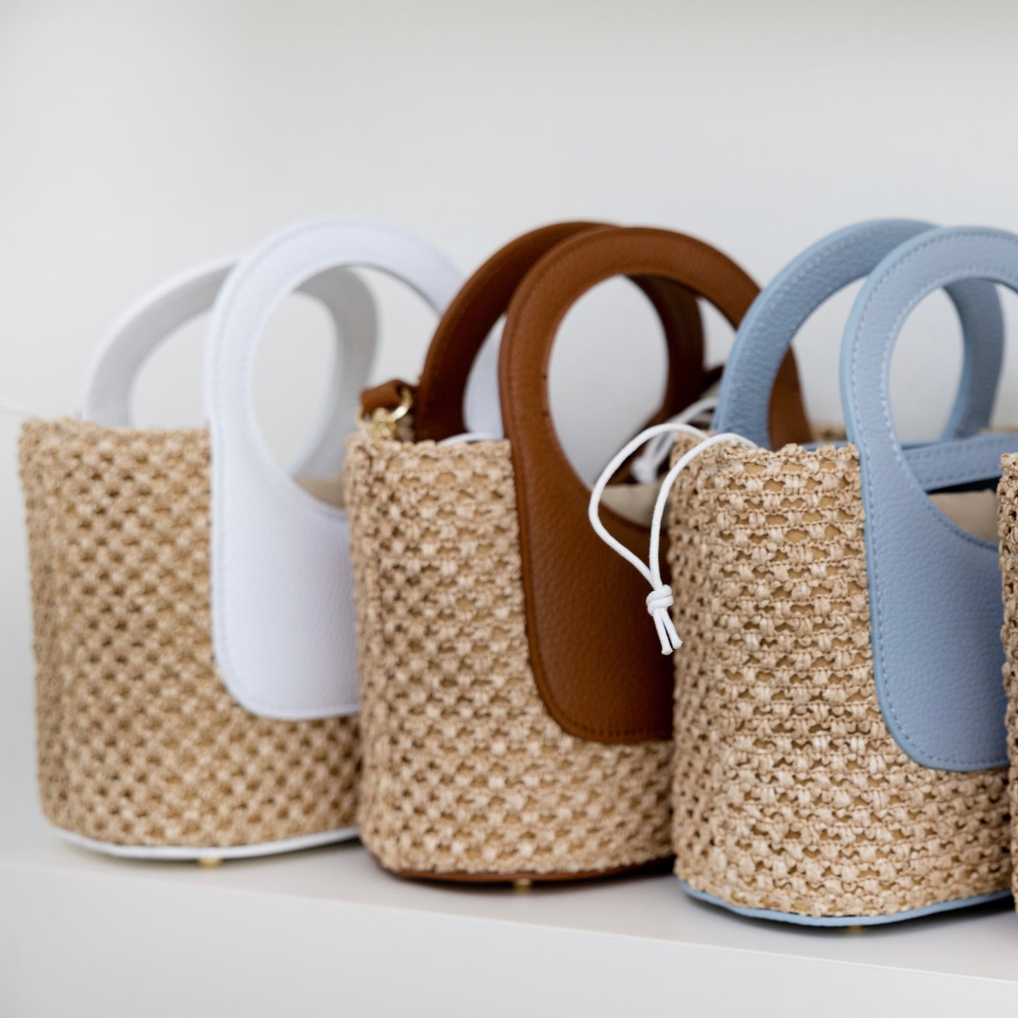 White Raffia Circle Mini Tote